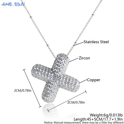 MHS.SUN Collana con iniziale a bolle di alta qualità Lettera AZ Colore argento Zircone 26 Ciondolo con palloncino iniziale per gioielli da donna