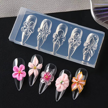 3D Flower Silicone Nail Mold Lily & Hibiscus Petals Carving Template Gel Polish Stencils for Spring Summer Manicure Decor 2027