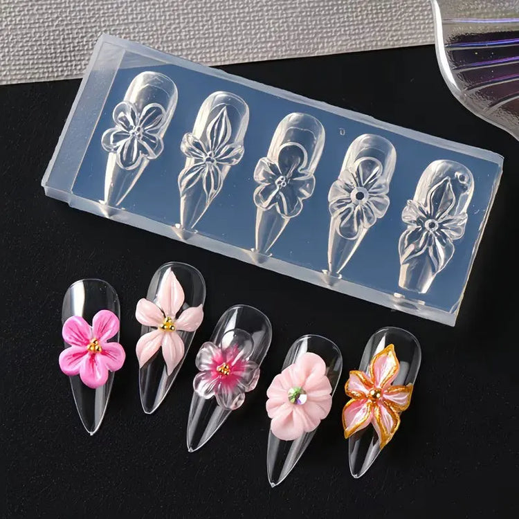 3D Flower Silicone Nail Mold Lily & Hibiscus Petals Carving Template Gel Polish Stencils for Spring Summer Manicure Decor 2027