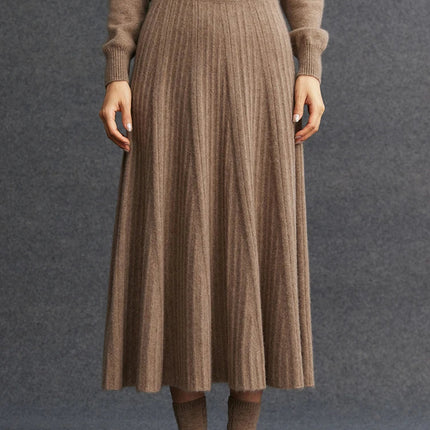 TLOML Luxury Women's 100% Cashmere Skirt Pleated Mid-Calf Skirt Autumn Winter Office Lady Grace Style Skirt Cashmere Knitwear PlatiNum