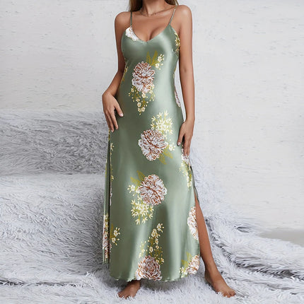 Elegante sexy scollo a V stampa floreale comfort setoso liscio donna slip camicie da notte abiti da notte per l'estate pigiama pigiameria pjs