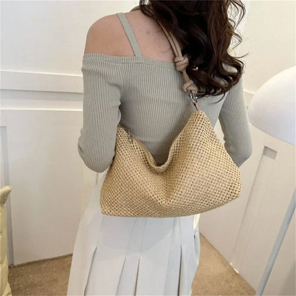 Sac de plage d'été pour femme en paille, sac à main tressé tendance, sac en rotin tissé à la main, sac de plage d'été grande capacité pour femmes et filles