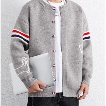 Designer Brand Long Sleeve Knitted Cardigan Men's New Trend Color Blocked Button Design Couple's Casual Warm Round Neck Coat