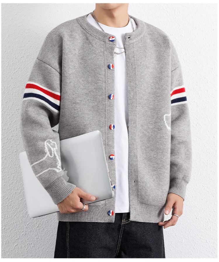 Designer Brand Long Sleeve Knitted Cardigan Men's New Trend Color Blocked Button Design Couple's Casual Warm Round Neck Coat