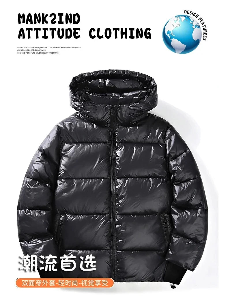 2024 Winter Warm Jacket Men's Trendy Brand Black Gold Bright Waterproof Warm Parka Short Women's Casual Down Cotton Padded Coat