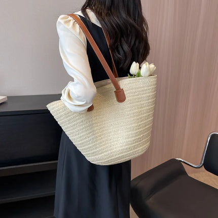 Women's Large Capacity Shoulder Bag, Woven Straw Summer Handbag, Designer Luxury Beach Bag, Bali Shopper