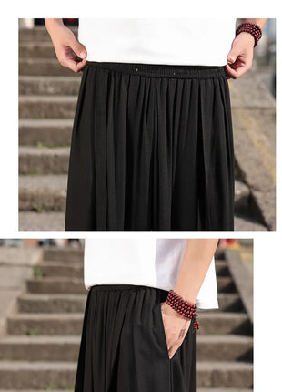 Pantaloni a Gamba Larga Stile Etnico per Uomo, Pantaloni in Lino Comodi e Traspiranti, Pantaloni da Ballo, Abbigliamento Casual Quotidiano, Pantaloni Hanfu, Taglie Fino a 8XL