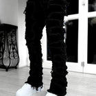 Men's Regular Fit Stacked Jeans Ripped Slim Fit Patch Distressed Destroyed Straight Denim Pants Hip Hop Streetwear Trouser Cloth PlatiNum