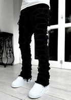 Men's Regular Fit Stacked Jeans Ripped Slim Fit Patch Distressed Destroyed Straight Denim Pants Hip Hop Streetwear Trouser Cloth PlatiNum