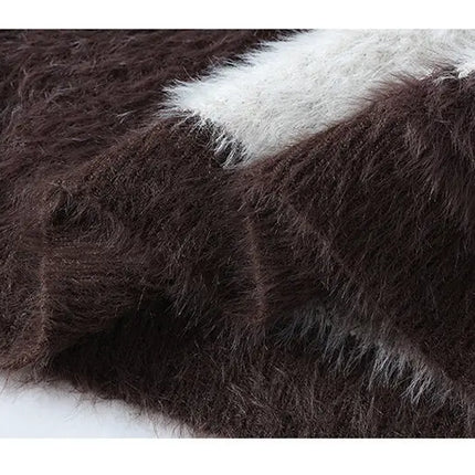 Autumn Winter Men's Casual Warm Fake mink fur Retro Knitted Sweater Round Neck Knitting Pullover Sweater