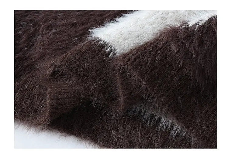 Autumn Winter Men's Casual Warm Fake mink fur Retro Knitted Sweater Round Neck Knitting Pullover Sweater