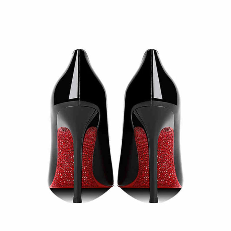 Tacchi da donna 2025 Nuovo marchio di lusso Décolleté Fondo rosso Punta a punta Strass Tacchi alti Elegante stiletto Party Prom Scarpe da donna