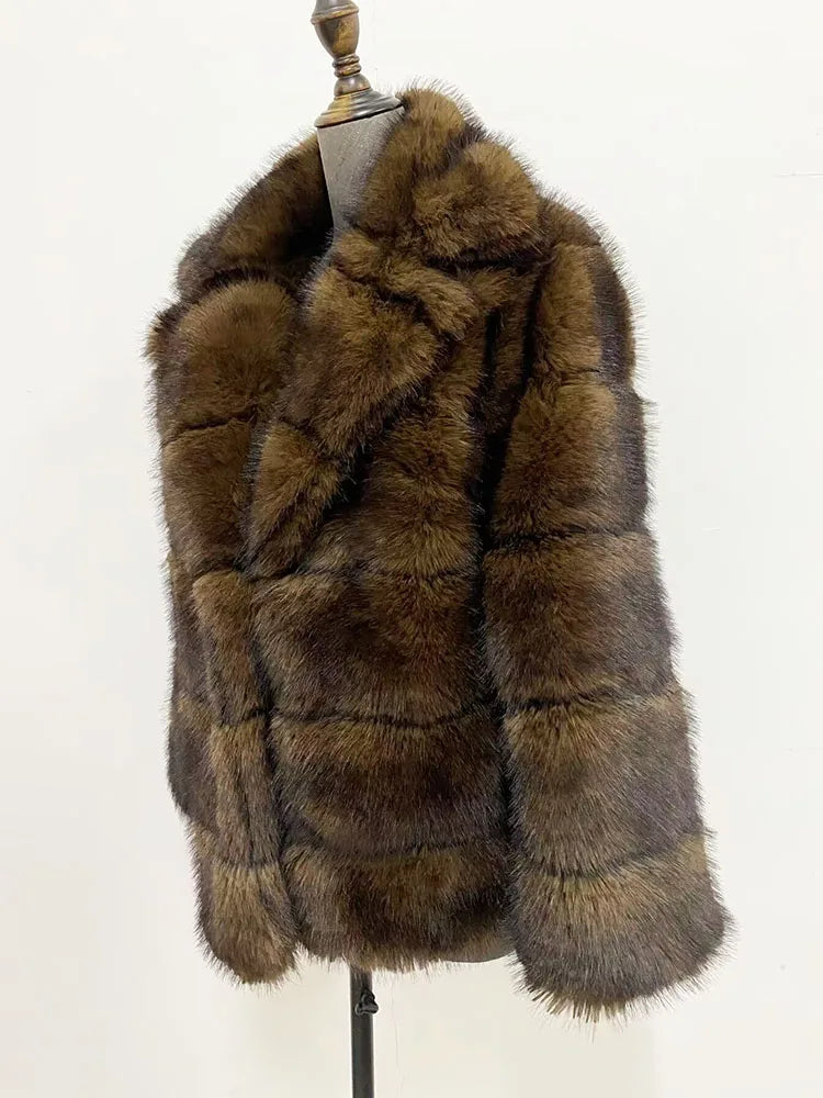 ZADORIN Luxury Designer Faux Mink Coat Woman Lapel Furry Brown Faux Fur Coat Woman Clothes Winter Chic Elegant Fluffy Fur Jacket