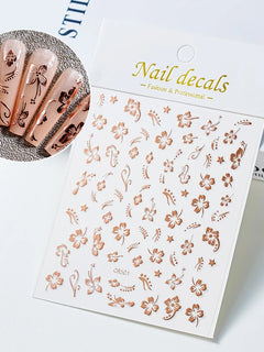 1Pcs Bronzing Hibiscus Nail Art Stickers Gold/Silver Pink/Purple Flowers Self-Adhesive Sliders Luxury Floral Manicure DIY Decals