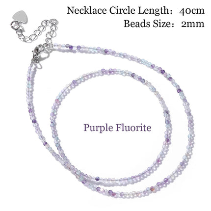 Mini Stone Beaded Necklace 2mm Faceted Natural Agat Quartzs Necklaces Female Fashion Party Choker for Women Girls Jewelry Gift PlatiNum