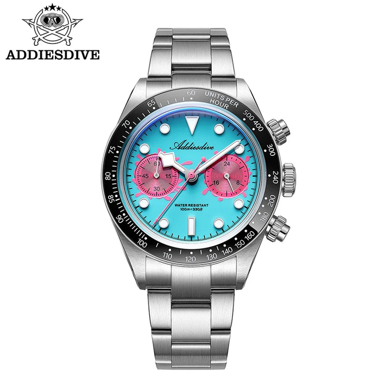 ADDIESDIVE VK64 Watches Men New Quartz Wristwatch Luxury Ceramic Bezel Chronograph BGW9 Luminous Diving 100m Waterproof AD2520