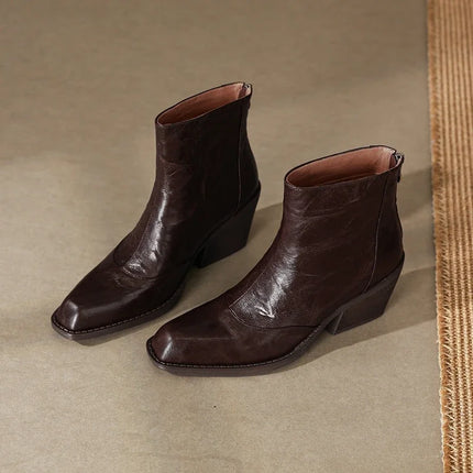 Women's Chelsea Boots High Heels Genuine Leather 2027 New Autumn Winter Fashion Women's Ankle Boots Retro Winter Boots Ladies