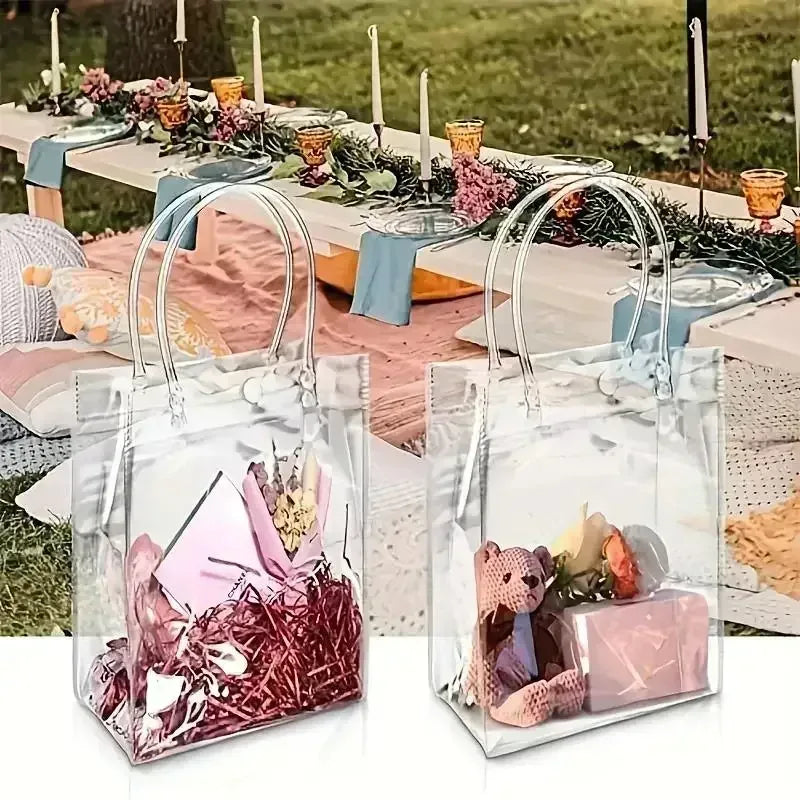 10/20Pcs Transparent Gift Bag with Handle Wedding Birthday Party Candy Gift Packaging Reusable Tote Bag Christmas Baby Shower - PlatiNum