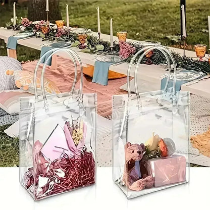 10/20Pcs Transparent Gift Bag with Handle Wedding Birthday Party Candy Gift Packaging Reusable Tote Bag Christmas Baby Shower - PlatiNum
