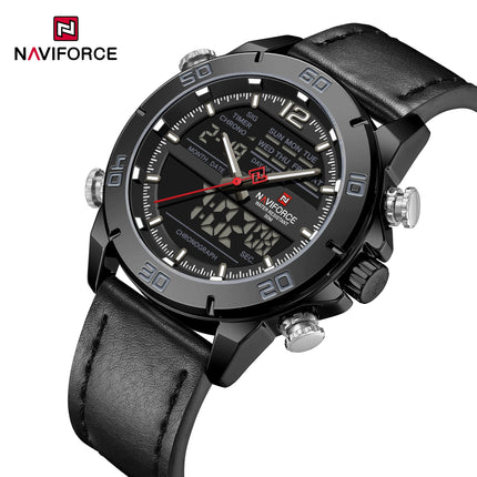 NAVIFORCE Orologio alla moda da uomo con cinturino in vera pelle Movimento al quarzo resistente all'acqua 30M Display luminoso con giorno e data F platinumshop