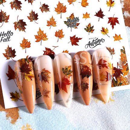 10pcs/set 3D Autumn Pumpkin Nail Stickers Maple Leaf Flower Self-Adhesive Nail Decal Slider Thanksgiving DIY Manicure Decoration