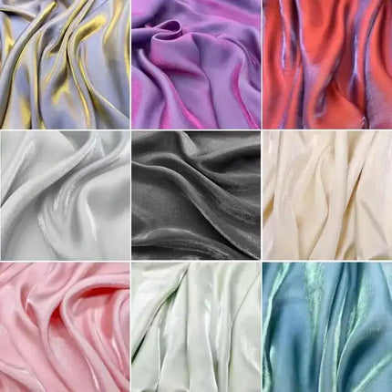 Tessuto di raso setoso in cristallo di vetro, tessuto iridescente glitterato, materiale per abiti lucidi, tessuto per indumenti lucido