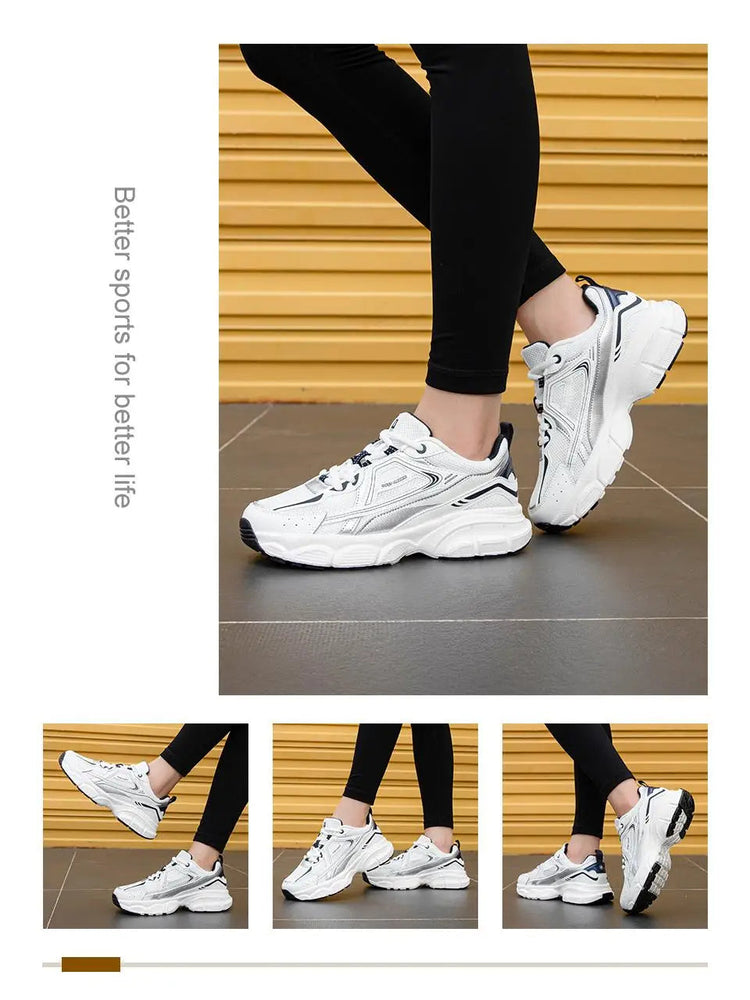 Baasploa Women Running Shoes Lightweight Breathable Sport Shoes Female Comfort White Casual Sneakers Height Increase Cushioning PlatiNum