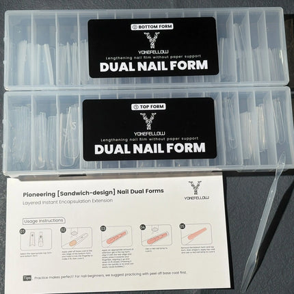 YOKEFELLOW Sandwich Dual Nail Forms 240pcs 15size Extensions-Dual Forms Coffin Almond Nail Forms Top Mold Bottom Mold Nail Extension Tools for Beginners