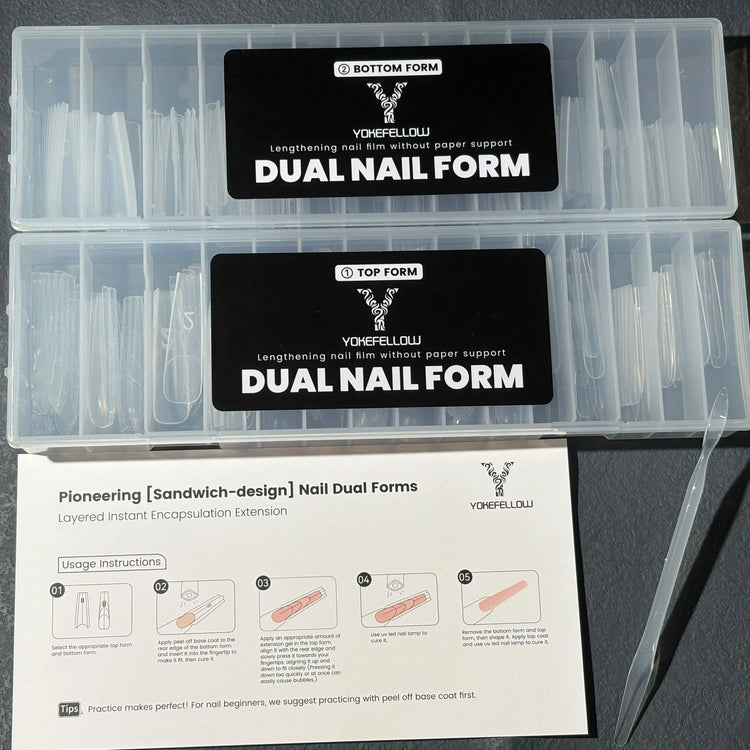 YOKEFELLOW Sandwich Dual Nail Forms 240pcs 15size Extensions-Dual Forms Coffin Almond Nail Forms Top Mold Bottom Mold Nail Extension Tools for Beginners
