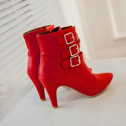 Women Shoes  Boots Spring High Heels Ankle Boots Pointed Toe Buckle  Boots Zip Ladies Shoes White Big Size 2023
