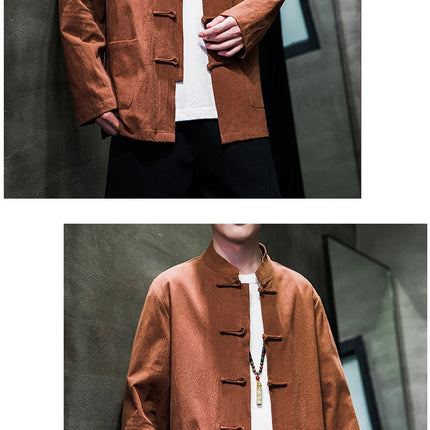 Camicie da uomo stile cinese retrò lino cotone tinta unita vestito Tang top cardigan uomo casual Kung Fu Tai Chi camicette da uomo abbigliamento
