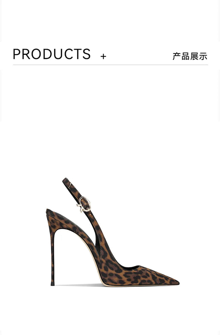 2025 Spring New Leopard Pattern Pointed French Luxury Small Comfortable Thin Heel Versatile High Heel Sandals for Women PlatiNum