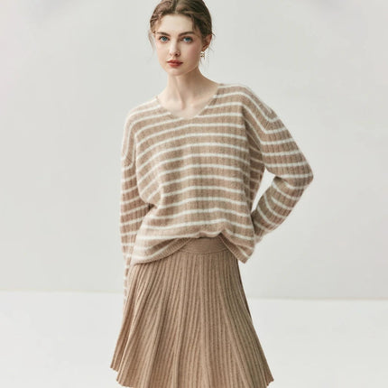 Luxury Women's 100% Cashmere Pleated Short Skirt Spring Autumn Winter Wear Lady's Preppy Style Pleated Skirt Cashmere Knitted C PlatiNum