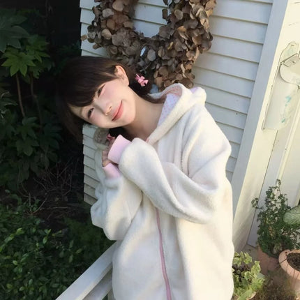 Cute Japan Bear Sleepwear Rilakkuma Y2K Hoodie Pajama Set Girls Fleece Lined Hooded Homewear Suit Autumn Winter Loungewear New