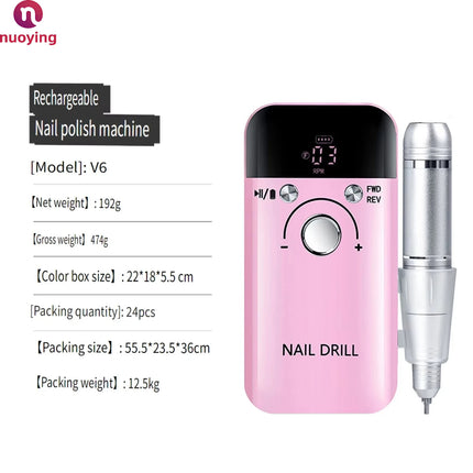 Portable Wireless Nail Drill, USB Rechargeable Electric Nail File, Adjustable Speed Nail Polishing Machine for Removing Gel, Acrylic Nails, Manicure Pedicure Tool for Home Salon