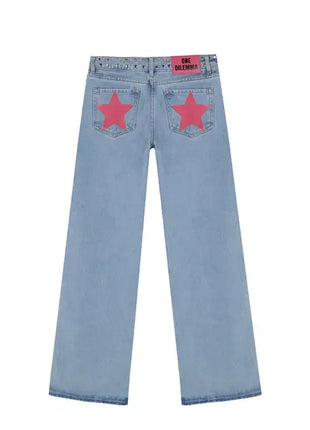 Y2k One Dilemma Pantaloni in denim Stampa leopardata Stella Jeans a gamba larga Streetwear Jeans larghi a vita alta Harajuku Abbigliamento donna gotico