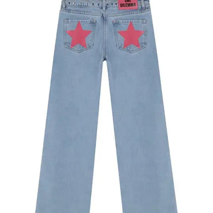 Y2k One Dilemma Pantaloni in denim Stampa leopardata Stella Jeans a gamba larga Streetwear Jeans larghi a vita alta Harajuku Abbigliamento donna gotico