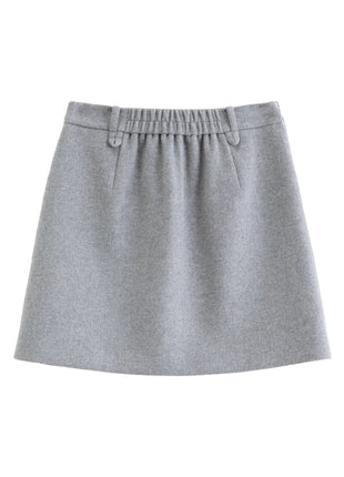 DUSHU Classic Long and Short Elastic Waist A-line Skirt 2025 Winter Skirt for Women Solid Simple Commuting Office Ladies College PlatiNum