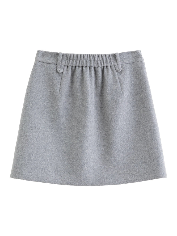 DUSHU Classic Long and Short Elastic Waist A-line Skirt 2025 Winter Skirt for Women Solid Simple Commuting Office Ladies College PlatiNum