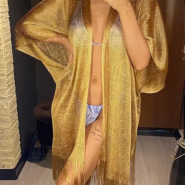 Nappa Oro Bikini Cover Up Abito da spiaggia sexy Tuniche per le donne Beachwear Nuova estate Vedere attraverso il costume da bagno Cover-up Caftano platinumshop