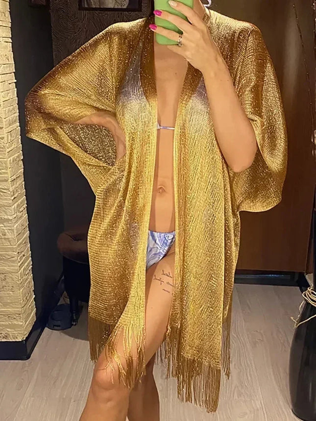 Nappa Oro Bikini Cover Up Abito da spiaggia sexy Tuniche per le donne Beachwear Nuova estate Vedere attraverso il costume da bagno Cover-up Caftano platinumshop
