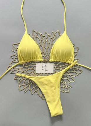 2026 Costume da bagno bikini da donna Costume da bagno sexy con lacci in tinta unita diviso da donna
