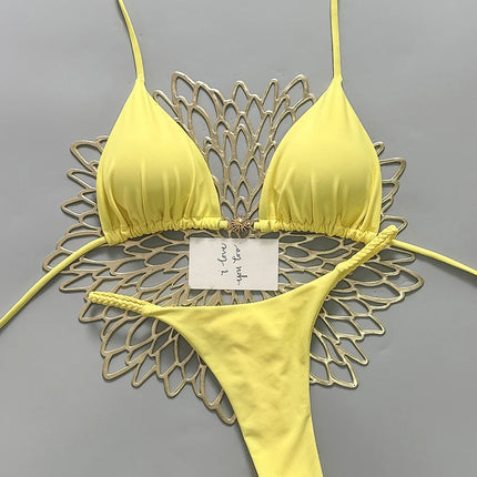 2026 Women's Bikini Swimsuit Sexy Tie Solid Color Split Women's 2-Piece Set Micro Swimwear