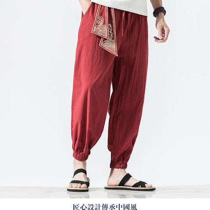 Kimono da uomo in cotone e lino costume da samurai giapponese Ukiyo-e cintura con stampa pantaloni stile harem retrò pantaloni larghi da uomo Hip Hop Harajuku Haori