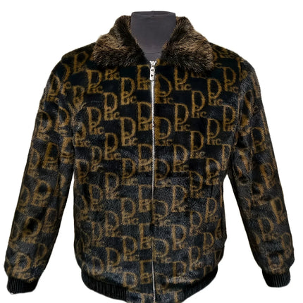 Winter Men's Lapel Imitation Fur Letter Print Warm Jacket