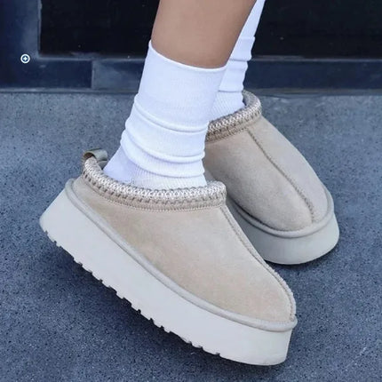 New Thick soled Snow Boots for Women in Winter 2026, Short Style Cashmere Warm Thick soled Heerless Shoes, Wool Half Slippers, Women's Cotton Shoes