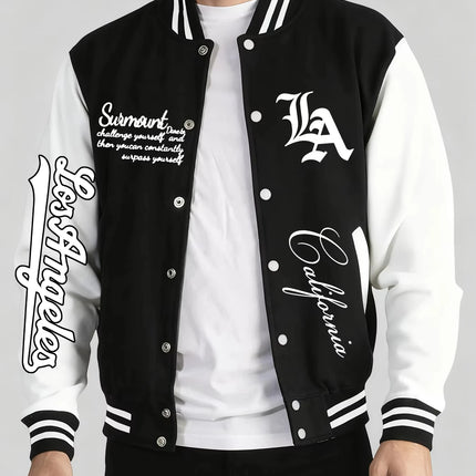 Los Angeles Art Letter Prints 2 Colors Tops Men Autumn Winter Casual Jackets Fashion Soft Baseball Jersey Loose Sports Clothes