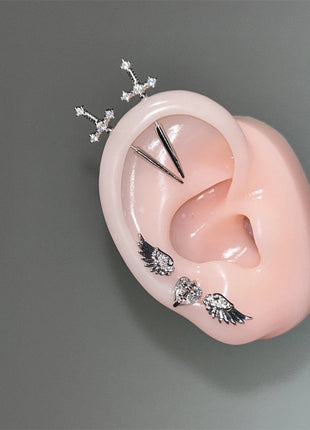 New Fashion Love Wings Cross Acciaio inossidabile Osso dell'orecchio Chiodo Zircone lucido Orecchino con filo alla moda per le donne Accessorio per piercing al corpo platinumshop