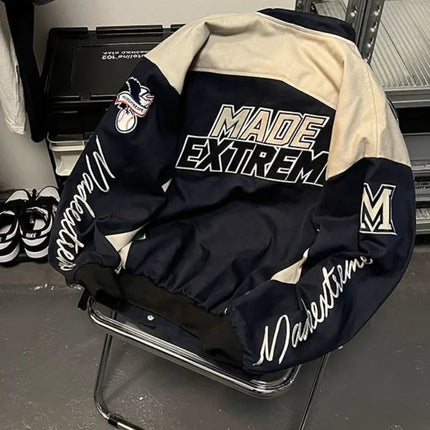 Gmiixder American Street Racing Jacket Men Women Cool Niche Embroidery Motorcycle Baseball Uniform Unisex Punk Letter Streetwear