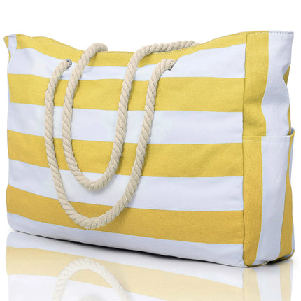 Striped zip-up outdoor travel and vacation bag, waterproof and sand-resistant canvas, convenient foldable beach bag-zmt